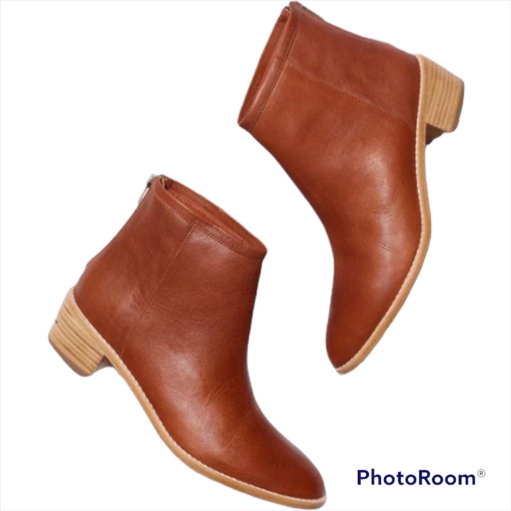LOEFFLER RANDALL Felix Tan Cognac Color Stacked Heel Bootie Size 9